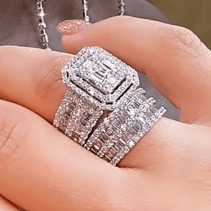 3ct Emerald & Round Cut White Sapphire Engagement Ring-JEWELBUYS