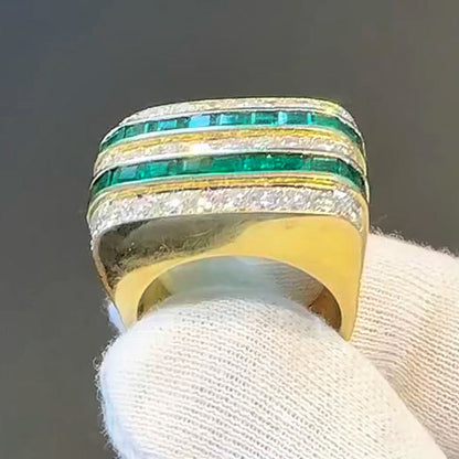 4ctw Baguette Cut Emerald Row Inlaid Sapphire Band-JEWELBUYS