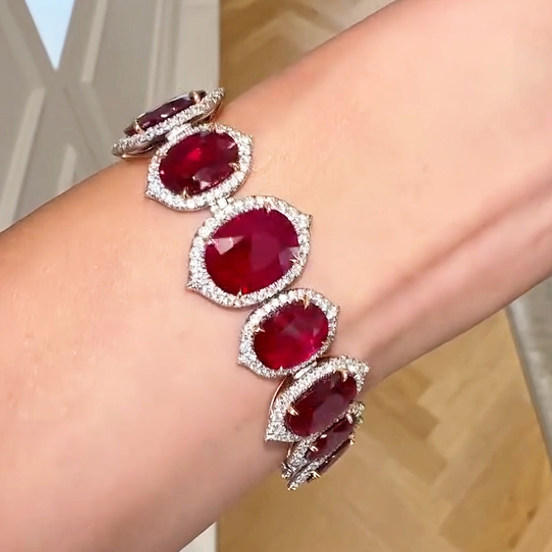 120ctw Oval Cut Deep Red Ruby Necklace and Bracelet-JEWELBUYS
