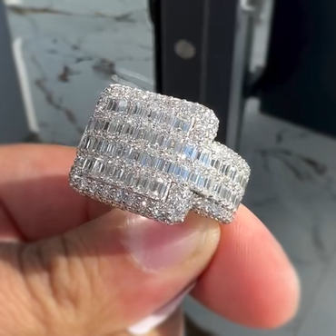 Gorgeous 10 ctw Baguette & Round Cut White Gemstone Pavé Ring for Men and Women -JEWELBUYS