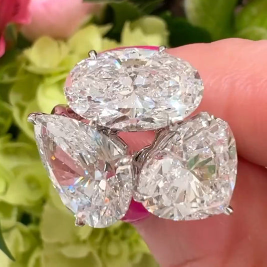 Brilliant 9ct Pear Heart & Oval Cut White Sapphire Women's Engagement Ring in Silver-JEWELBUYS