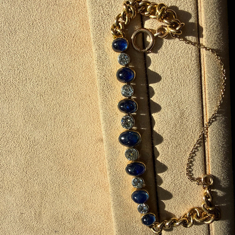 16.6Ctw Oval Cabochon Blue Sapphire Vintage Bracelet-JEWELBUYS
