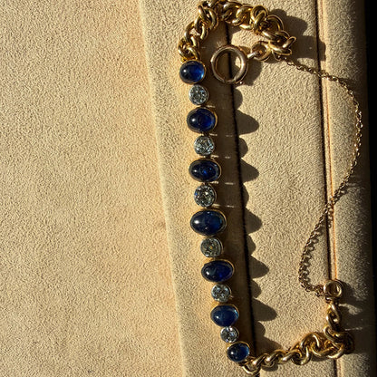 16.6Ctw Oval Cabochon Blue Sapphire Vintage Bracelet-JEWELBUYS