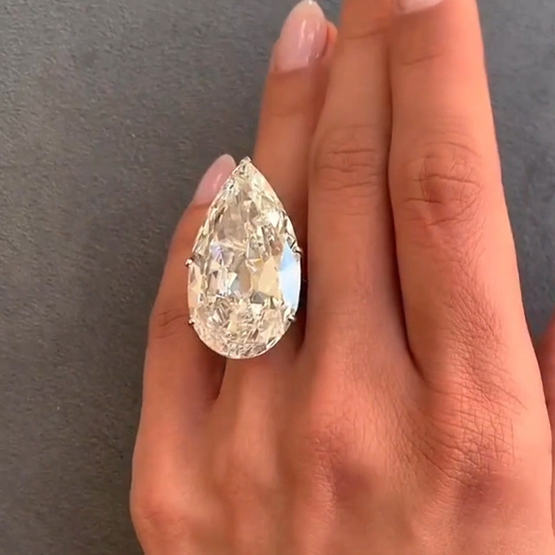 Impressive 30ct Pear Cut White Sapphire Women's Engagement Ring in Silver-JEWELBUYS