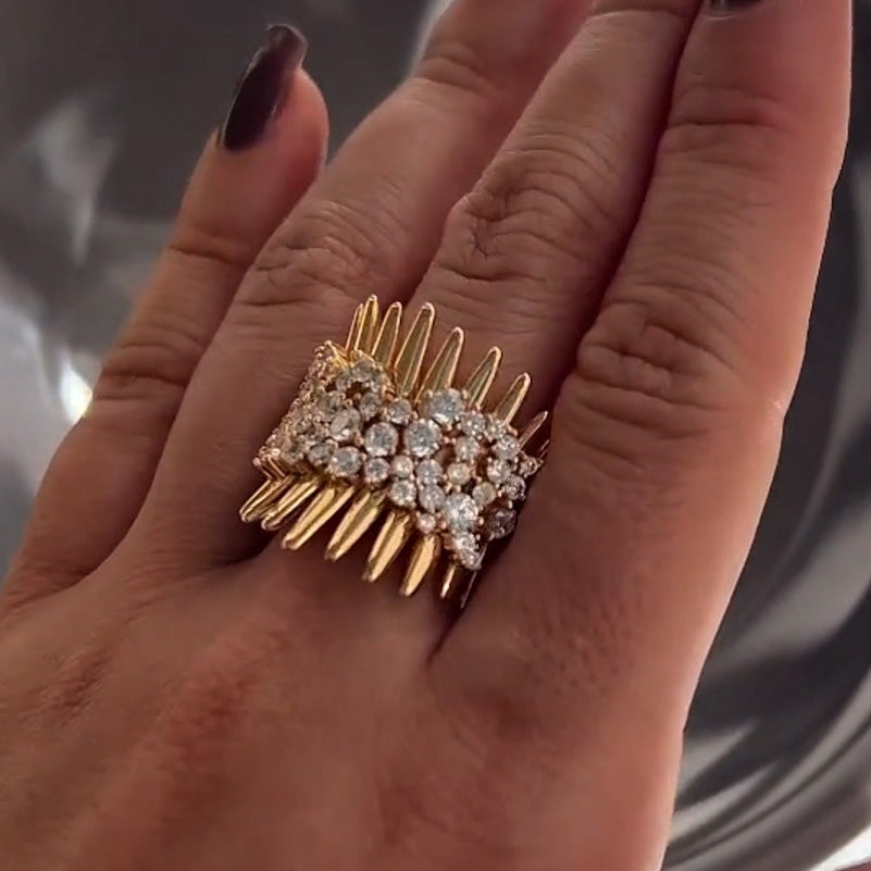 2.0Ctw Round Cut White Sapphire Spike Art Ring-JEWELBUYS