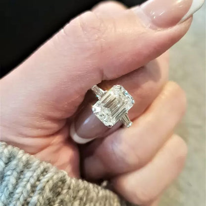 5ct Emerald Cut White Sapphire Three Stone Engagement Ring-JEWELBUYS