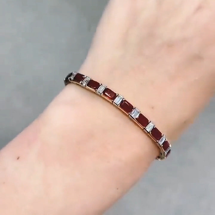 10Ctw Exquisite emerald-cut ruby and sapphire bracelet-JEWELBUYS