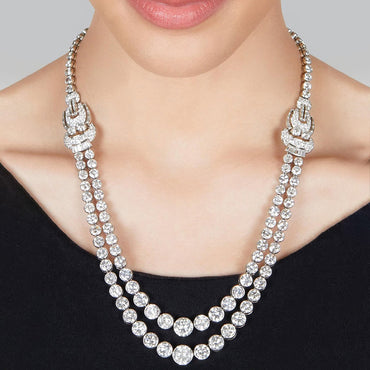 90Ctw Exquisite Double-Chain Round Sapphire Necklace-JEWELBUYS