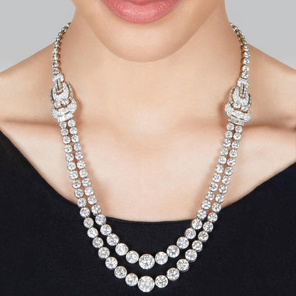 90Ctw Exquisite Double-Chain Round Sapphire Necklace-JEWELBUYS