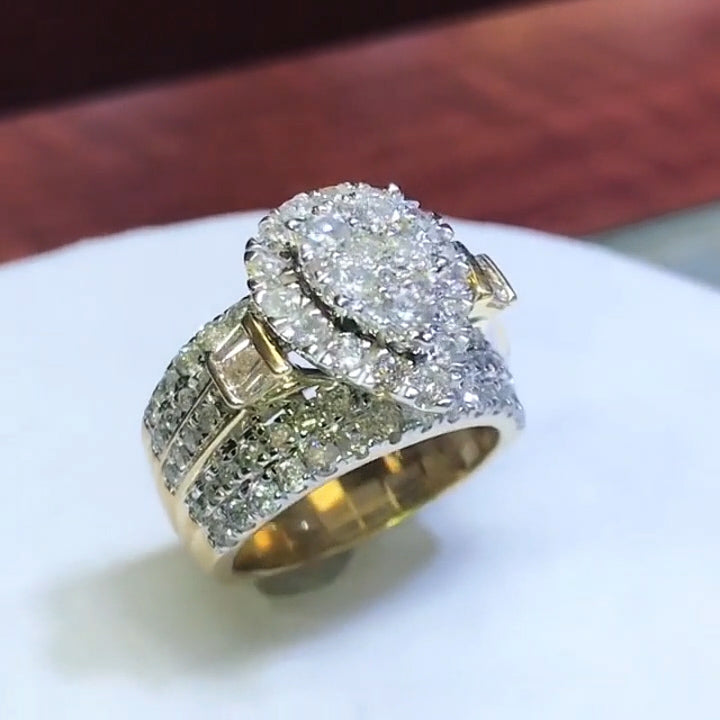 3Ctw Pear-shaped Halo Round Sapphire Engagement Ring- JEWELBUYS