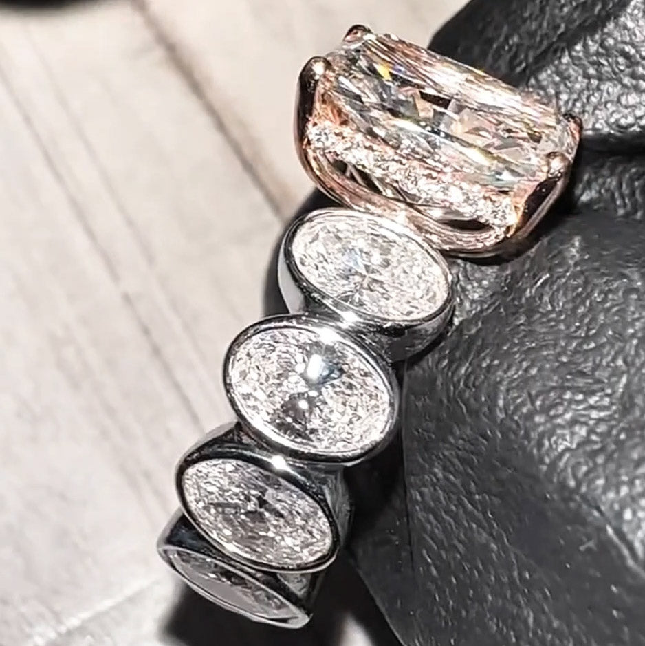 Elegant 8ctw Emerald Cut Main Stone With Sided Oval Cut Diamonds White Sapphire Women's Engagement Ring in Silver-JEWELBUYS