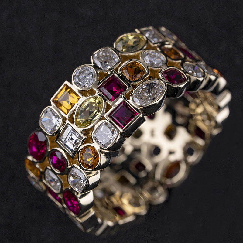 4.01Ctw Mixed-Cut Colored Sapphire Eternal Sunset Band-JEWELBUYS