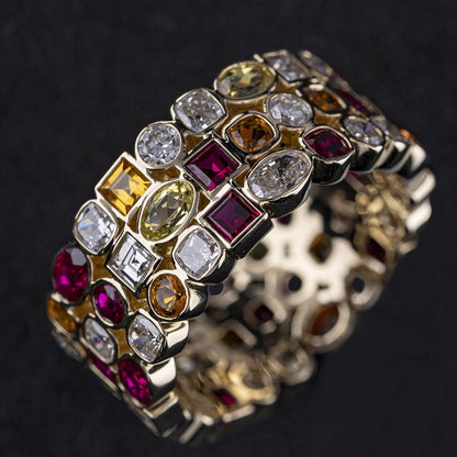 4.01Ctw Mixed-Cut Colored Sapphire Eternal Sunset Band-JEWELBUYS