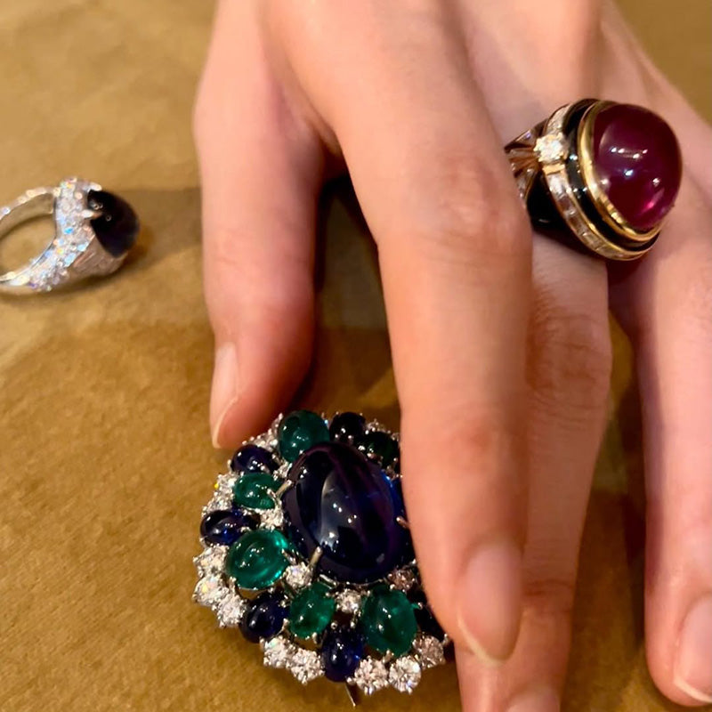 5.05Ctw Cabochon Ruby Black Hair Salon Ring-JEWELBUYS