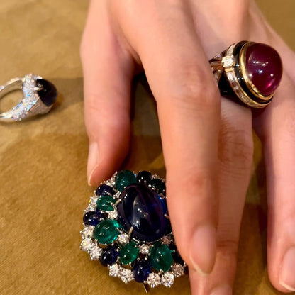 5.05Ctw Cabochon Ruby Black Hair Salon Ring-JEWELBUYS