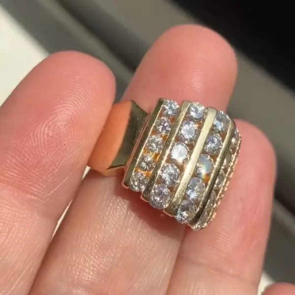 3ct Channel Set Round Cut Gold Tone Wide Wedding Band-JEWELBUYS