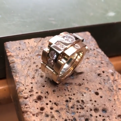 Square 3ct Round Cut White Sapphire Wide Band Women's Ring in Rose Gold-JEWELBUYS