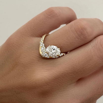 3.0Ctw Oval-cut Sapphire Wave Sculpture Engagement Ring-JEWELBUYS