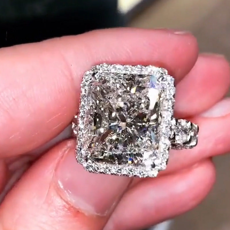 7.5ctw Radiant Cut White Sapphire Stunning Halo Engagement Ring-JEWELBUYS