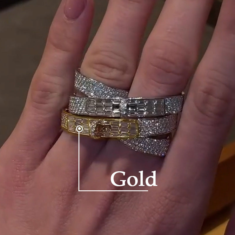 1.57Ctw Rectangular and Round Sapphire Elegant Ring-JEWELBUYS