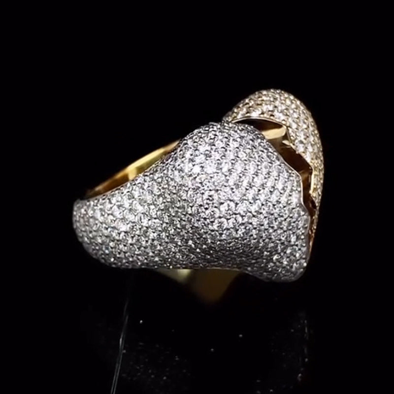 3ct Round Cut White Sapphire in a Heart-breaking Shaped Two Tone Feature Ring in Gold-JEWELBUYS