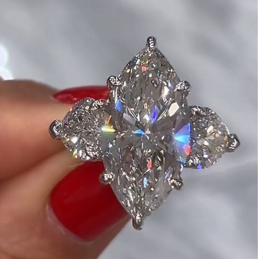8.0ctw Marquise White Sapphire Three Stone Engagement Ring-JEWELBUYS