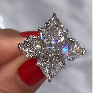 8.0ctw Marquise White Sapphire Three Stone Engagement Ring-JEWELBUYS