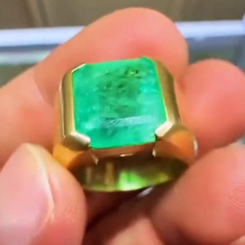 8.0ct Octagonal Cut Colombian Emerald Gold Ring-JEWELBUYS