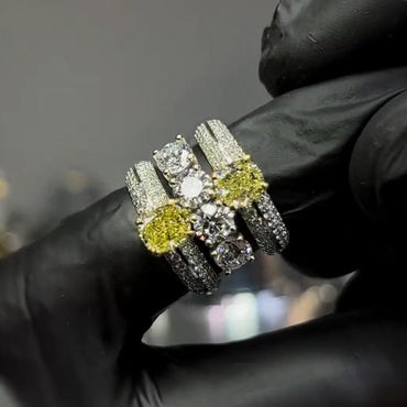 5ct 2 Yellow Cushion Cut and 4 White Round Cut Sapphires Fashion Ring-JEWELBUYS