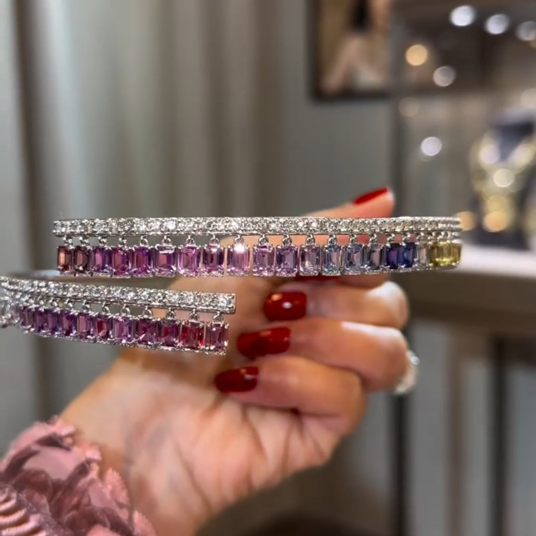 40ctw Emerald Cut Sapphire Rainbow Women's Necklace in Silver-JEWELBUYS