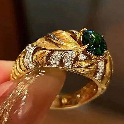 3.3CT Cushion Cut Emerald Vibrant Leaf Shape Engagement Ring-JEWELBUYS
