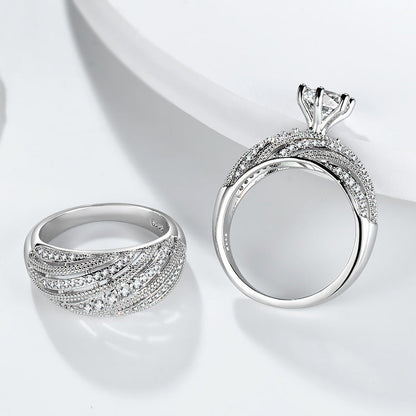 Elegant 5 ctw Round Cut White Stone 2 Piece Engagement Ring Set -JEWELBUYS