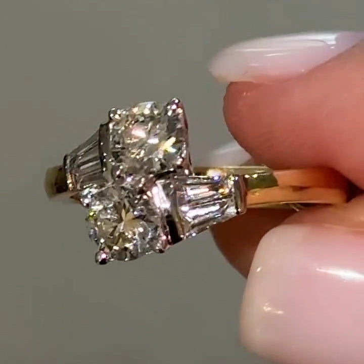 1.4Ctw Round and Trapezoidal Sapphire Exquisite Side Ring- JEWELBUYS