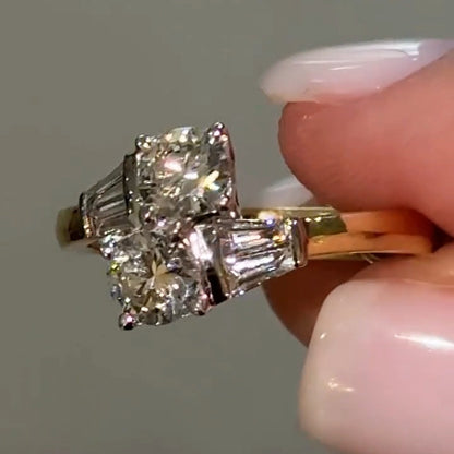 1.4Ctw Round and Trapezoidal Sapphire Exquisite Side Ring- JEWELBUYS