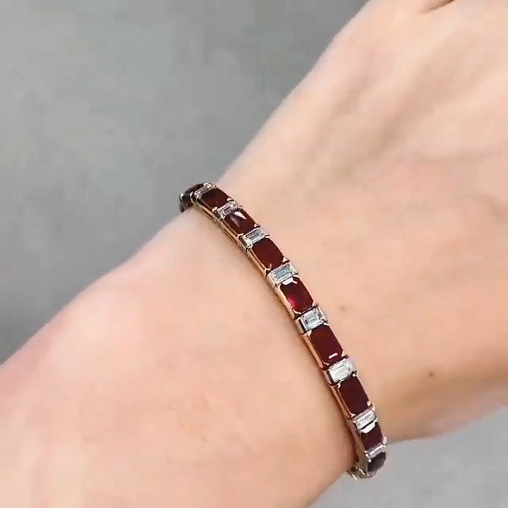 10Ctw Exquisite emerald-cut ruby and sapphire bracelet-JEWELBUYS
