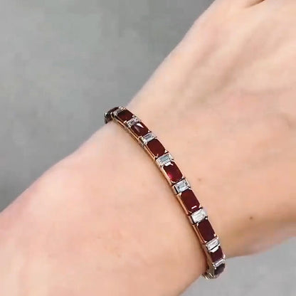 10Ctw Exquisite emerald-cut ruby and sapphire bracelet-JEWELBUYS