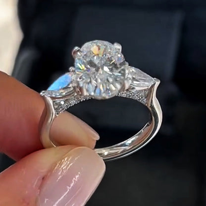 Sparkly 4ct Oval Cut Centered with Two Pear Cut White Sapphire Women's Engagement Ring in Silver-JEWELBUYS