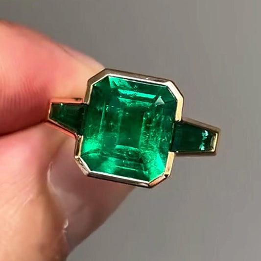 4.78ct Emerald Cut 3 Stones Ring-JEWELBUYS