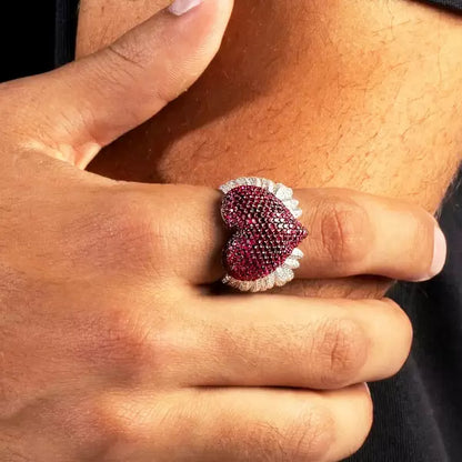 5.8ct Ruby Sapphire Round Cut Angel Wings Heart Ring-JEWELBUYS