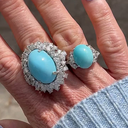 7.51Ctw Cabochon sky blue turquoise and sapphire ring-JEWELBUYS