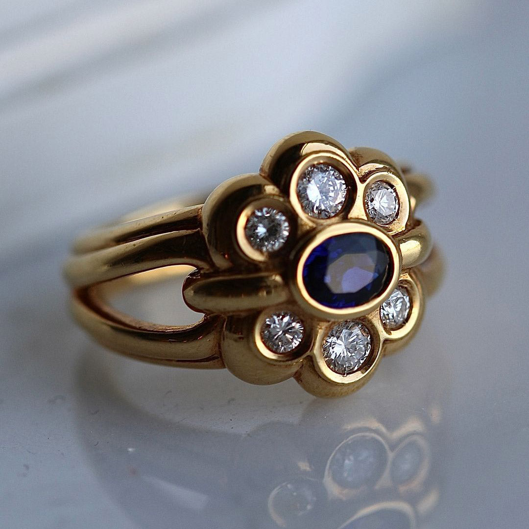 3.5ctw Oval Cut Blue Stone Vintage Ring -JEWELBUYS