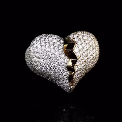 3ct Round Cut White Sapphire in a Heart-breaking Shaped Two Tone Feature Ring in Gold-JEWELBUYS