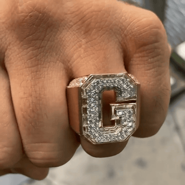 1ct Fashion Round Cut White Sapphire Paved Shank Men's Ring in Rose Gold-JEWELBUYS