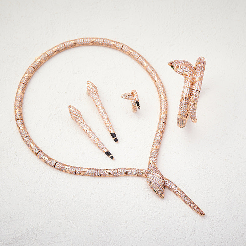 Luxury snake necklace, earrings, ring, and bracelet set-JEWELBUYS