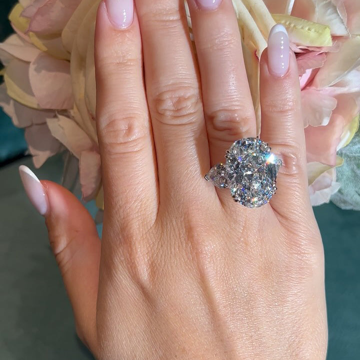 8.85Ctw Oval Heart-Shaped Three Sapphire Engagement Ring-JEWELBUYS