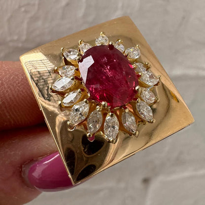 3.9Ctw Oval Cut Ruby and Marquise Cut White Sapphire Cocktail Ring-JEWELBUYS