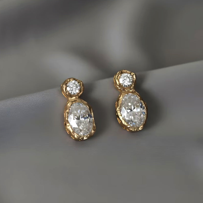 3.0Ctw round and oval-cut white sapphire double earrings-JEWELBUYS