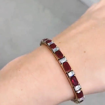 10Ctw Exquisite emerald-cut ruby and sapphire bracelet-JEWELBUYS
