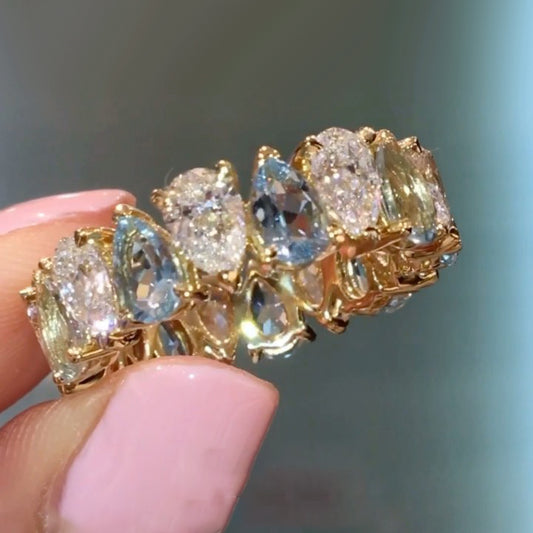2.65Ctw Two-tone pear-shaped sapphire eternal ring-JEWELBUYS