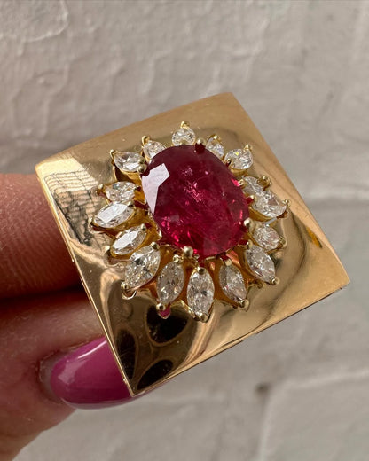 3.9Ctw Oval Cut Ruby and Marquise Cut White Sapphire Cocktail Ring-JEWELBUYS